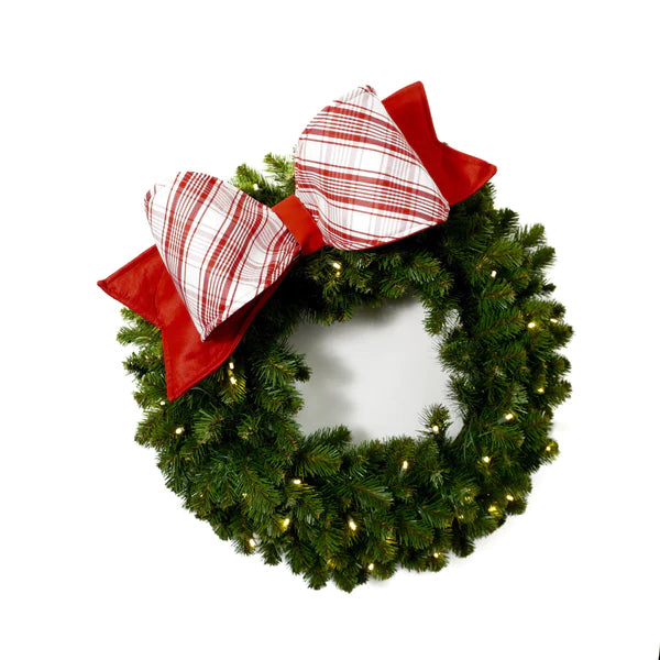Farrislk 22" Candy Cane Plaid Bow in Red and White