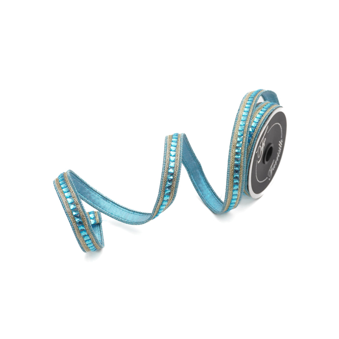 Farrisilk .75" x 5 YD Light Blue Jewelry Garland Wired Ribbon