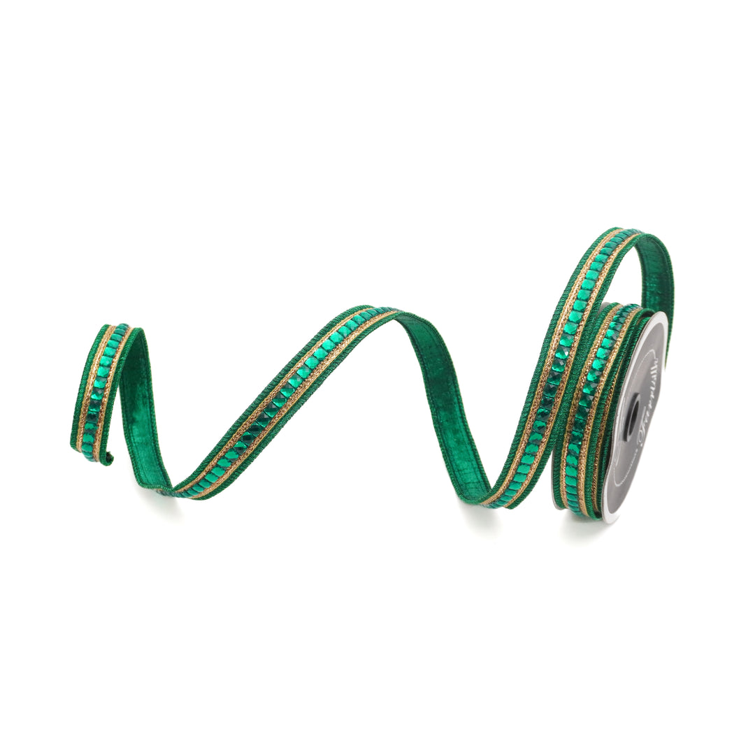 Farrisilk .75" x 5 YD Emerald Green Jewelry Garland Wired Ribbon
