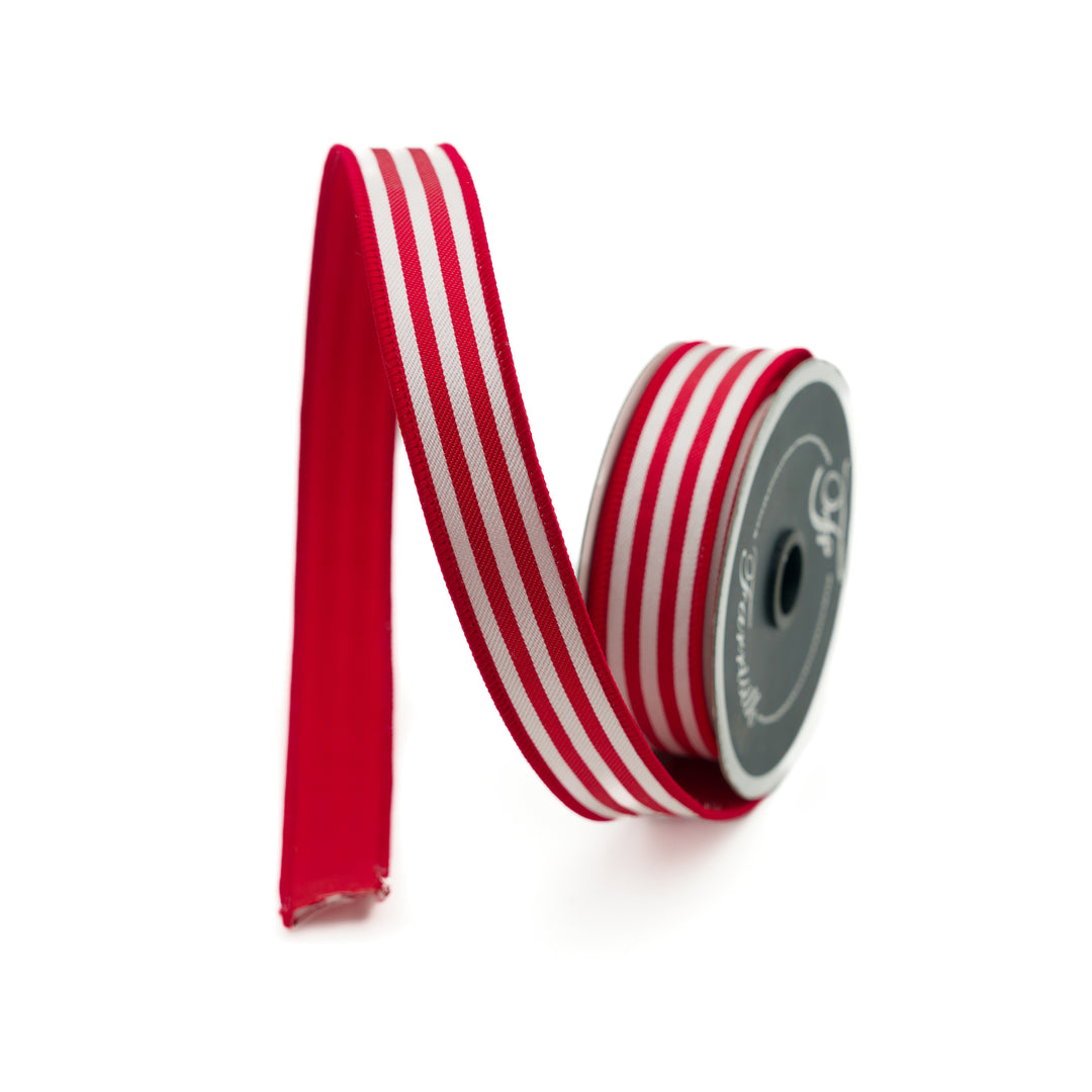 Farrisilk 1" X 10 YD Newport Stripes Wired Ribbon in Red