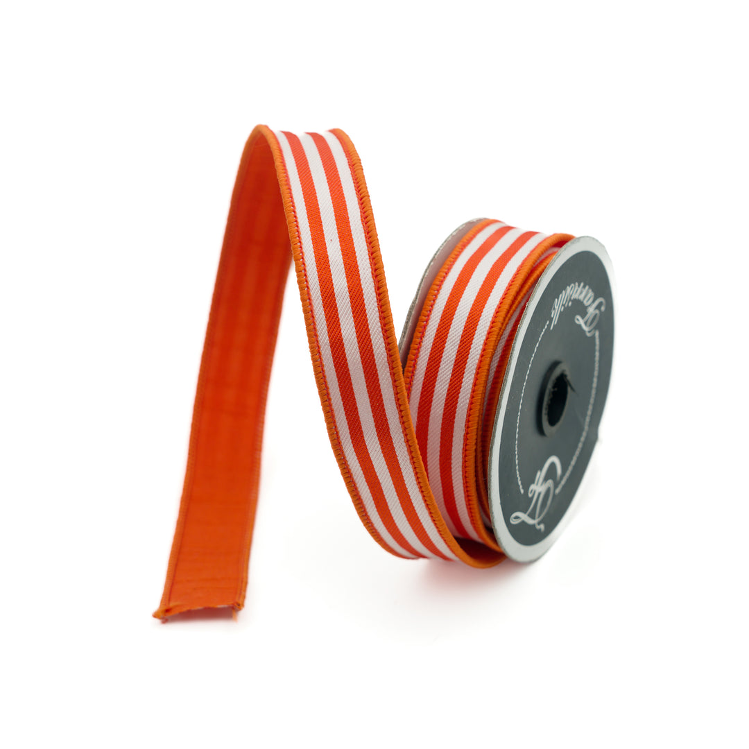 Farrisilk 1" X 10 YD Newport Stripes Wired Ribbon in Orange