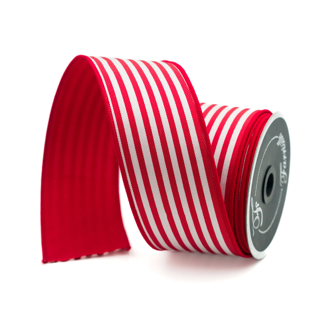 Farrisilk 2.5" X 10 YD Newport Stripes Wired Ribbon in Red