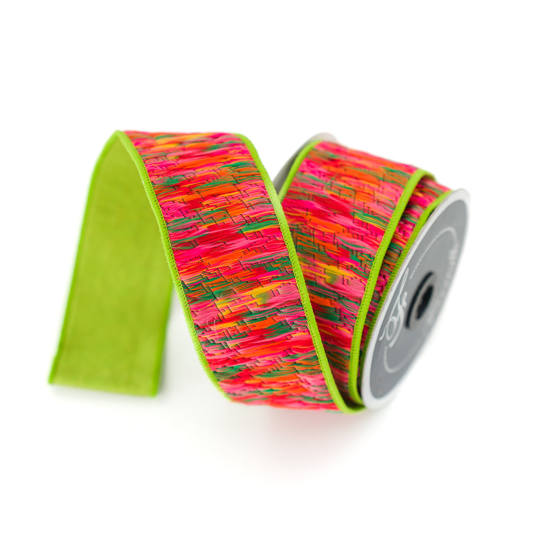 Farrisilk 2" X 5 YD Groovy Loom Wired Ribbon in Apple Green