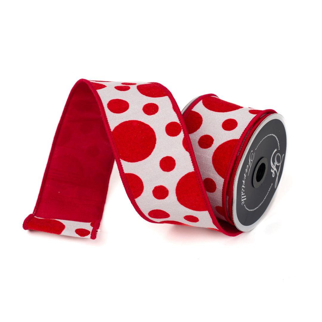 Farrisilk Red dots on White Wired Ribbon