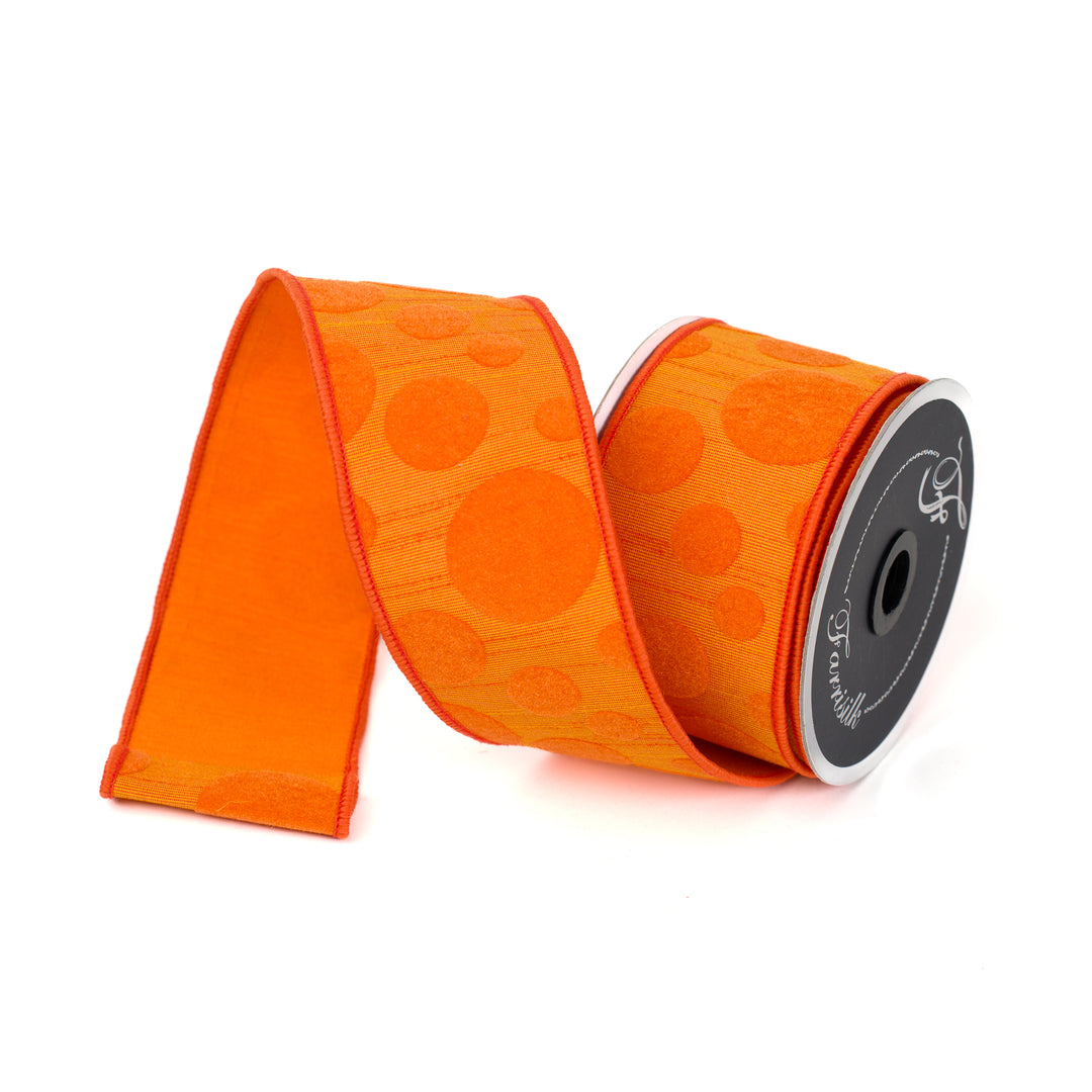 Farrisilk Orange on Orange Retro Dots Wired Ribbon