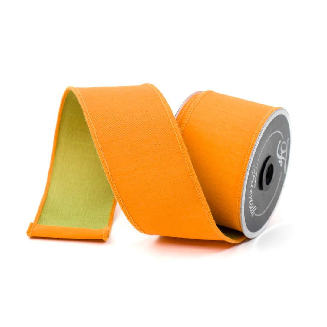 Orange ribbon with a green interior on a white background