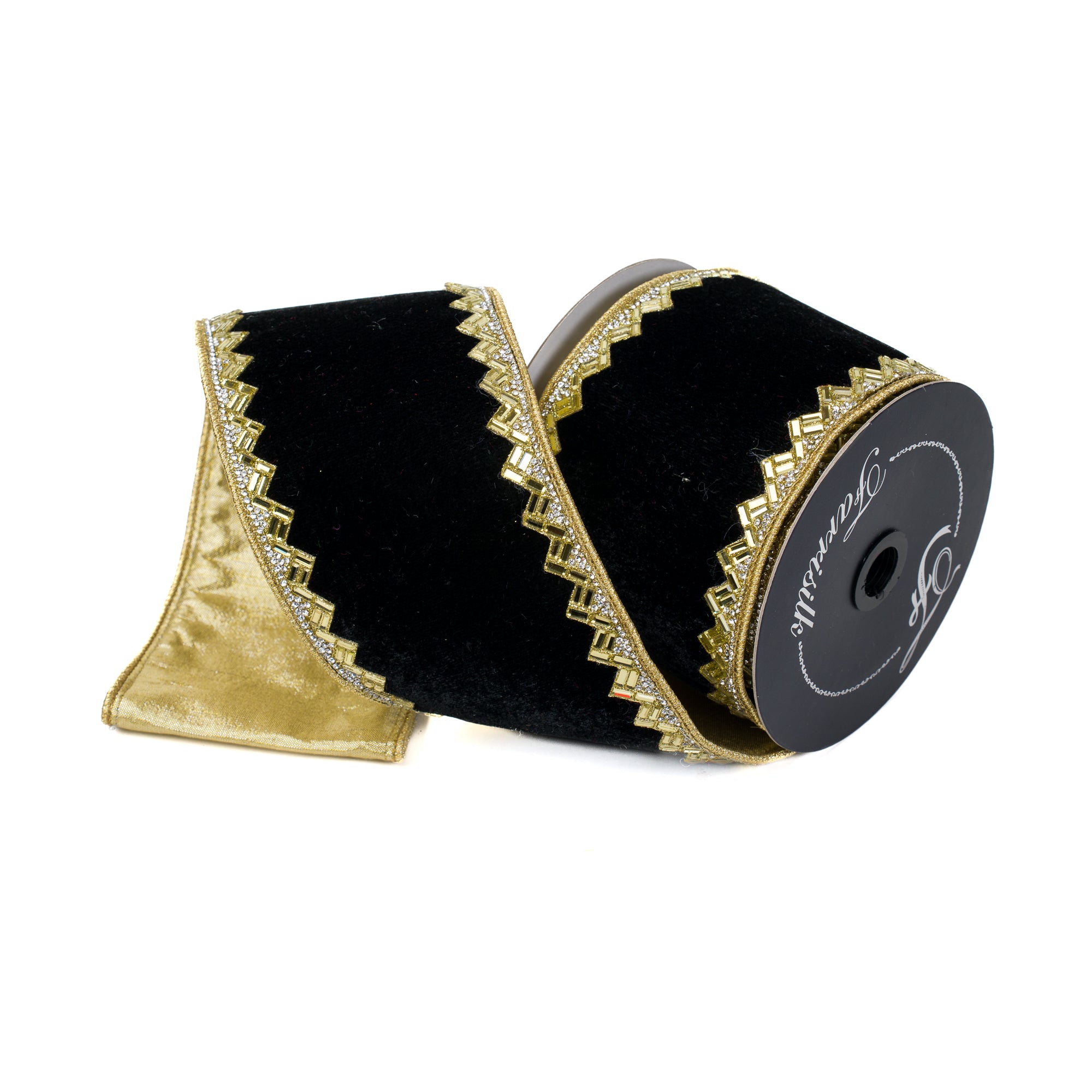 Santa Velvet Designer Ribbon, buying 4”x10yds luxury ribbon wreath supplies, Santa's robe with gold, Farrisilk Ribbon