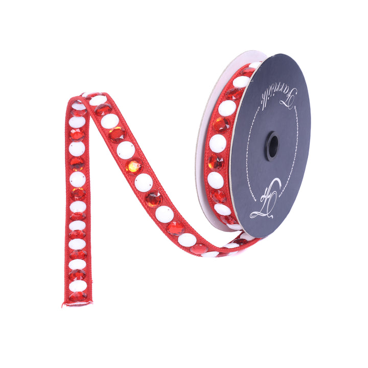 Farrisilk .75" X 5 YD Red and White Gumdrop Garland Wired Ribbon