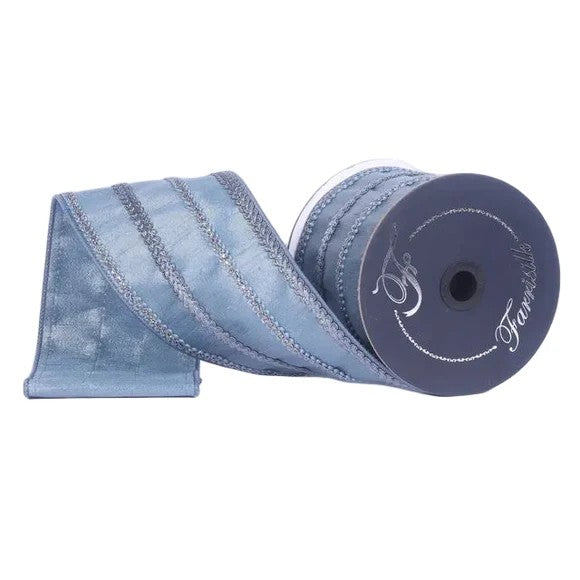 Farrisilk LUXURY 4 inch steel blue Cableknit Trim wired ribbon for Fall, Christmas, wreaths, bows, trees, garlands and luxury seasonal décor.