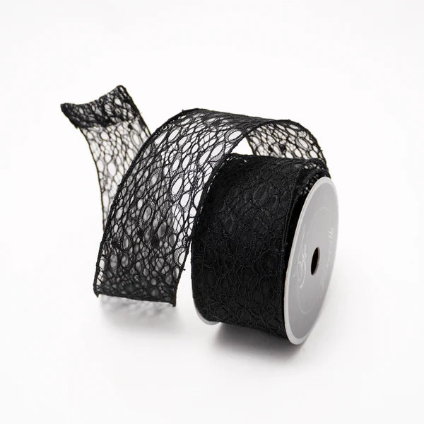 Farrisilk 2.5" x 10 YD Black Cobwebs Wired Ribbon
