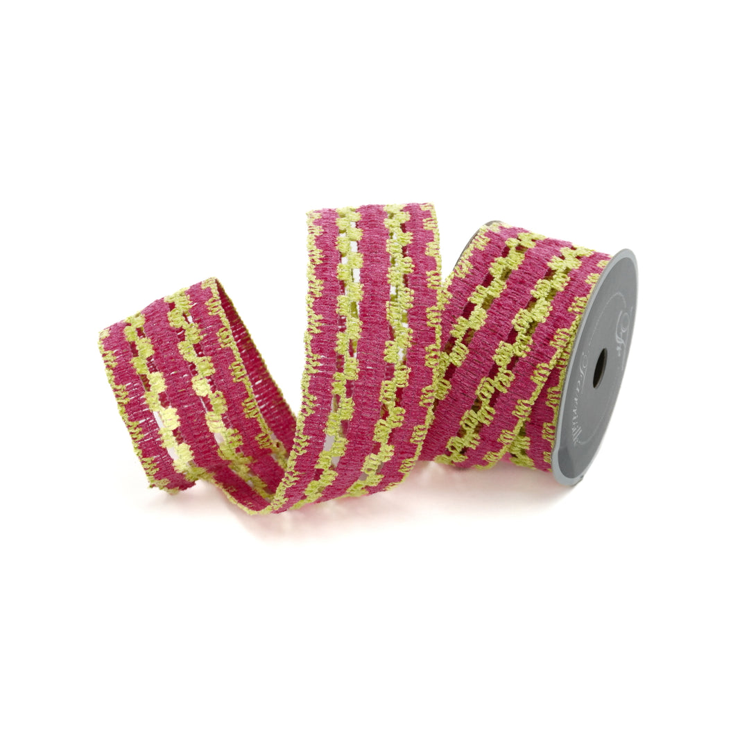 Farrisilk 2.5" x 10 YD Groovy Macrame Wired Ribbon in Hot Pink