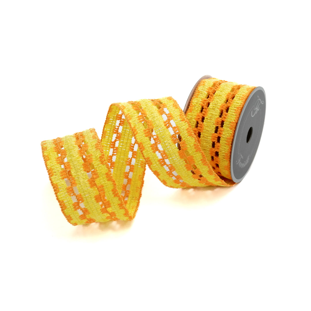 Farrisilk 2.5" x 10 YD Groovy Macrame Wired Ribbon in Orange