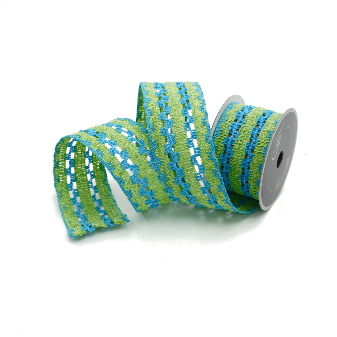 Farrisilk 2.5" x 10 YD Groovy Macrame Wired Ribbon in Turquoise