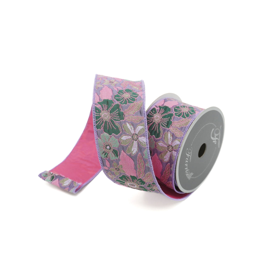 Farrisilk 2.5" x 5 YD Funky Tapestry Wired Ribbon in Hot Pink