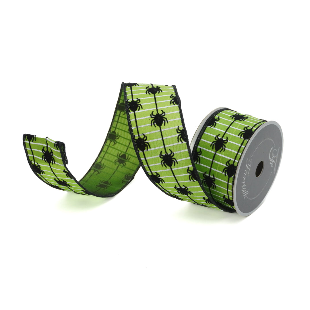 Farrisilk 2.5" x 10 YD Spiders Wired Ribbon in Lime Green and Black