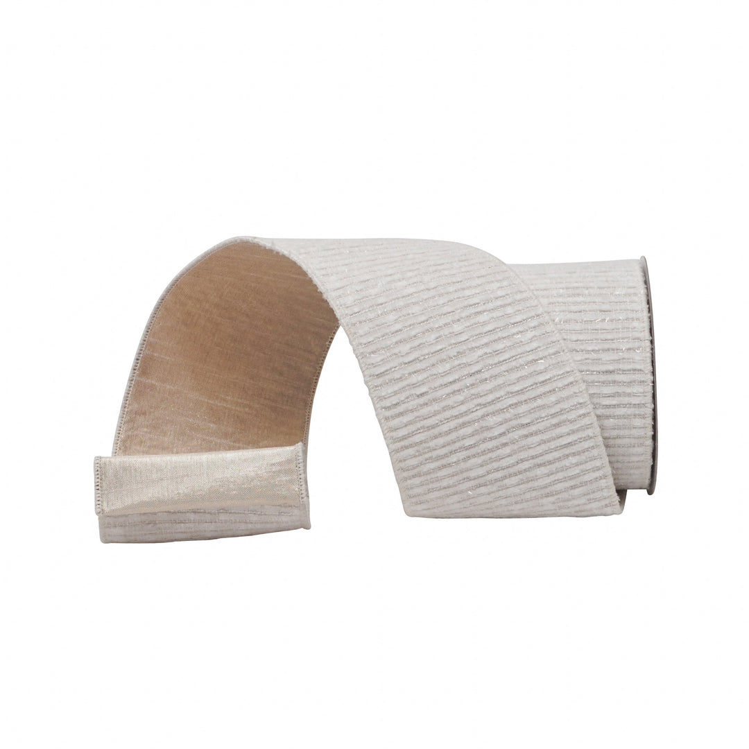 Farrisilk 4" x 5 YD Ivory Tivoli Tweed Wired Ribbon