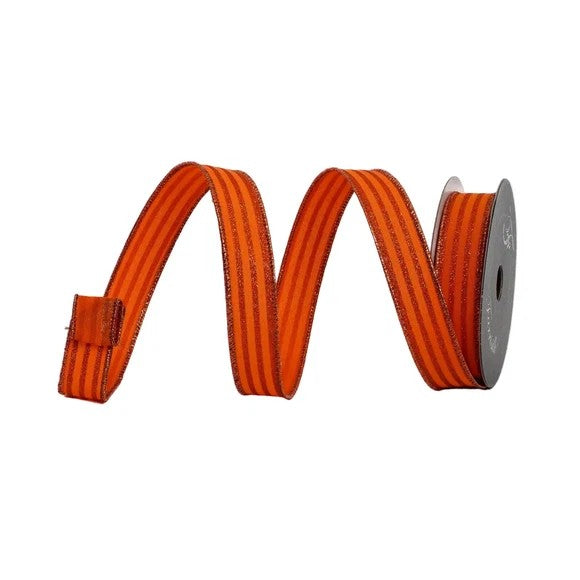 Farrisilk 1 inch x 10 yard orange unicolor glitter stripe wired ribbon for Halloween bows, fall wreaths, Thanksgiving décor, floral arrangements, gift wrapping, and luxury decorating.