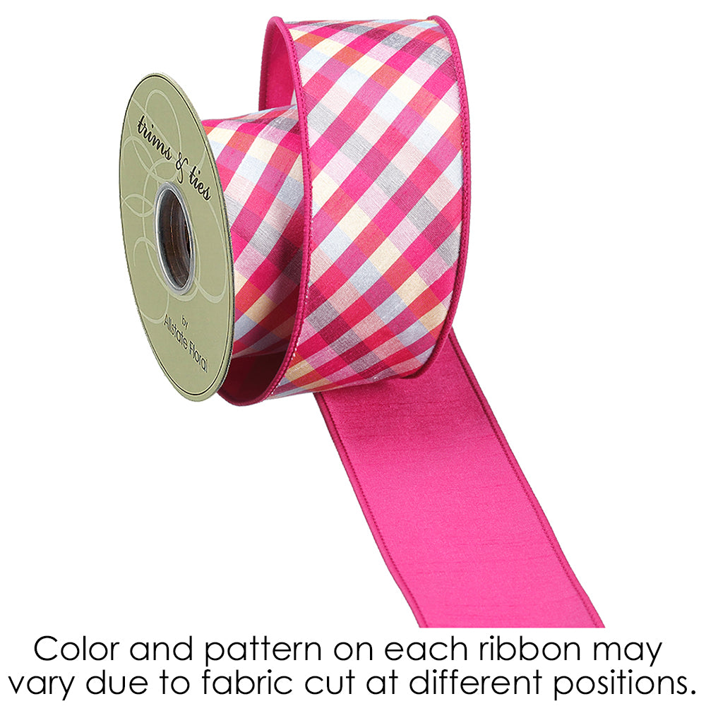 2.5" x 5 YD Candy Plaid with Fuschia Back Wired Ribbon
