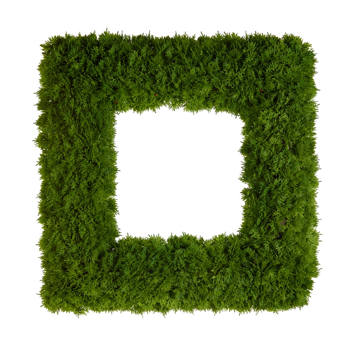 RAZ 24 inch square cedar wreath with realistic greenery, perfect for designer front door wreaths, statement bows, designer sashes, wreath attachments or displayed as a diamond-shaped wreath.