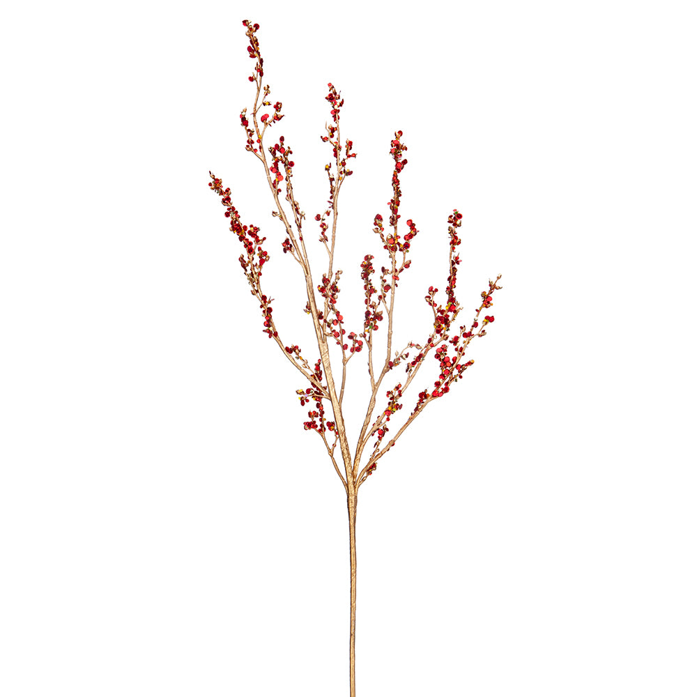 36" Red Glittered with Gold Twig Branch