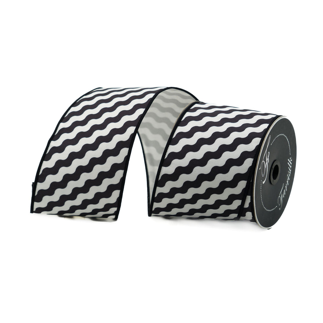 Farrisilk 4" x 10 YD Illusion Wired Ribbon in Black and White