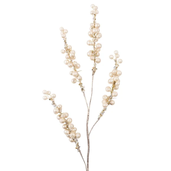 Farrisilk 30-inch ivory pearl spray with lustrous pearl-like berries and sparkling accents for Christmas trees, wreaths, garlands and floral designs.