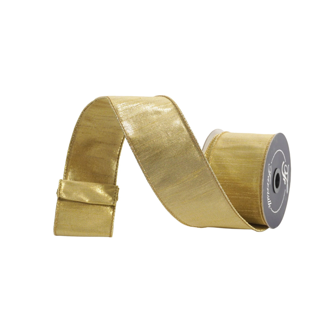 Farrisilk 2.5 inch x 10 yard gold luster wired ribbon for luxury wreath bows, Christmas decorating, floral arrangements, wedding décor, gift wrapping, and elegant home décor