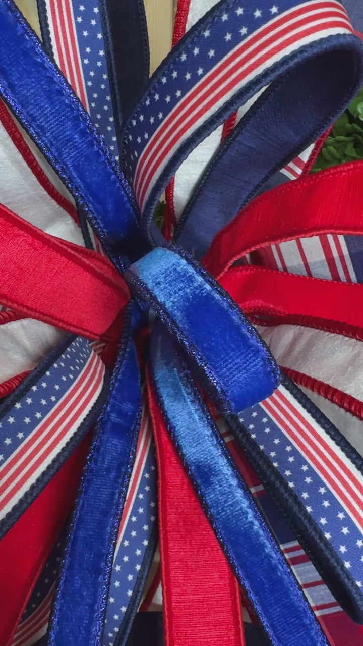 Patriotic Bow with or without Boxwood Wreath