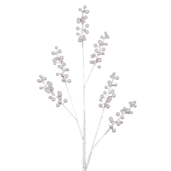 Farrisilk 32" Pearl Grand Pearl Spray with delicate branches and pearl bead clusters for Christmas trees, wreaths, garlands and elegant holiday décor.