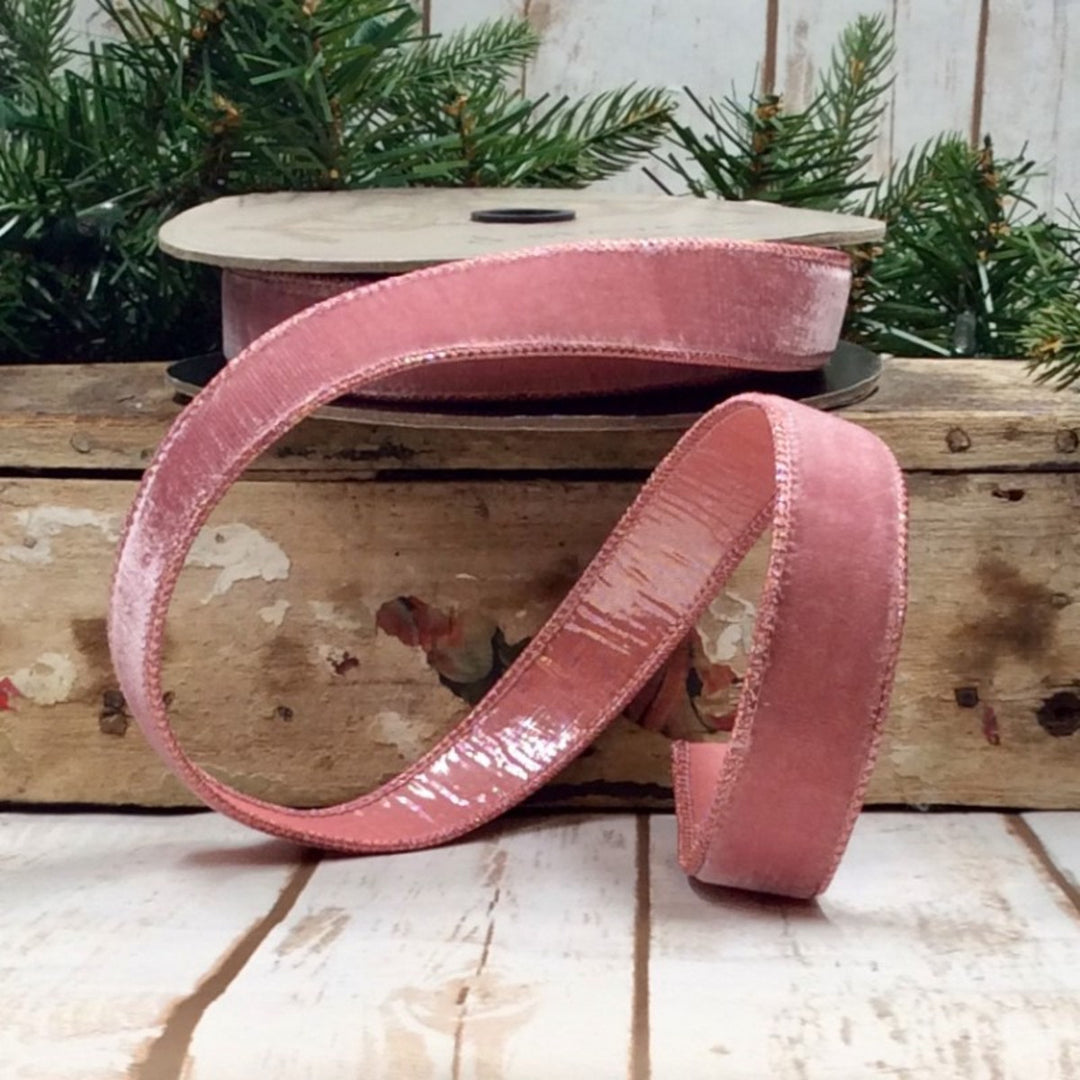d. stevens 1" x 10 YD Pink Velvet Wired Ribbon with Pink Metallic Back