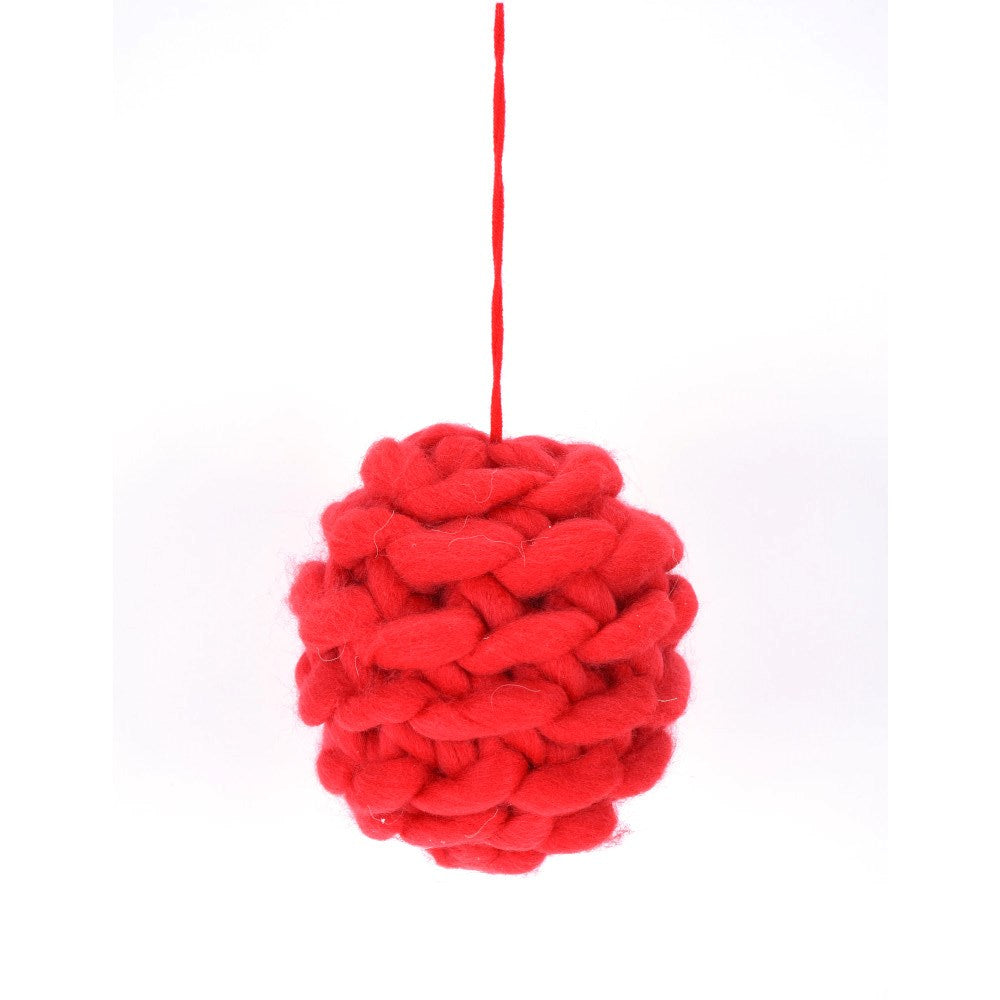 Direct Export 5" Large Woven Wool Ball Ornament in Red