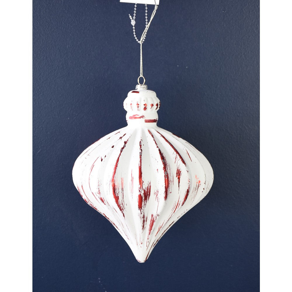 Direct Export 7" Matte Metallic Onion Ornament in White/Red