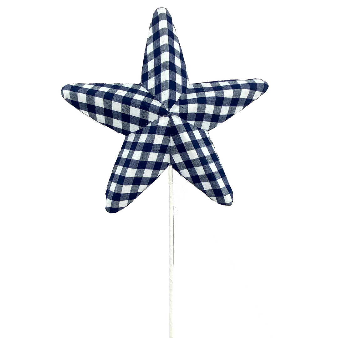 24" Gingham Star Pick in Blue/White (9.5" Wide)