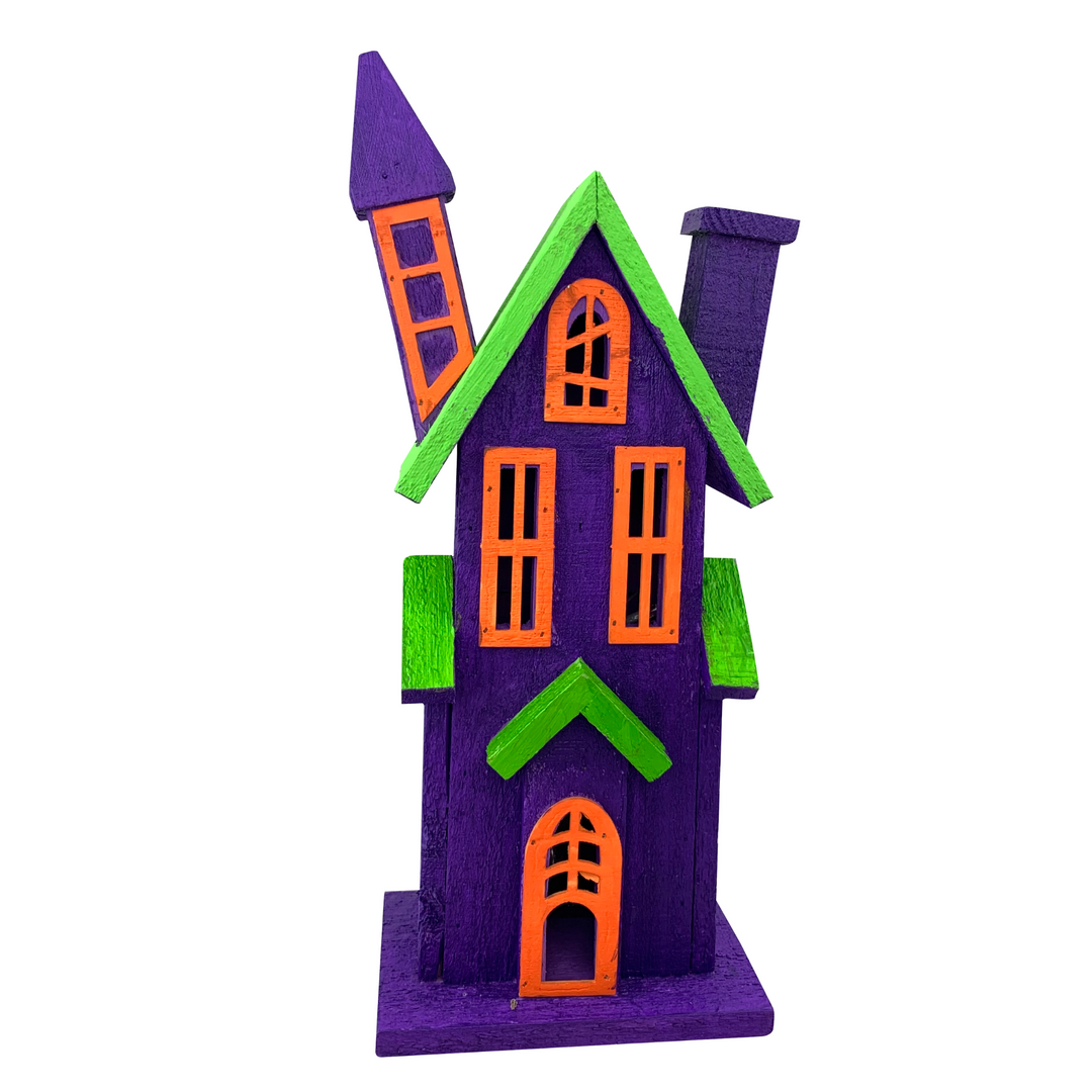 14" Haunted House with 5 LED lights in Orange/Purple/Green