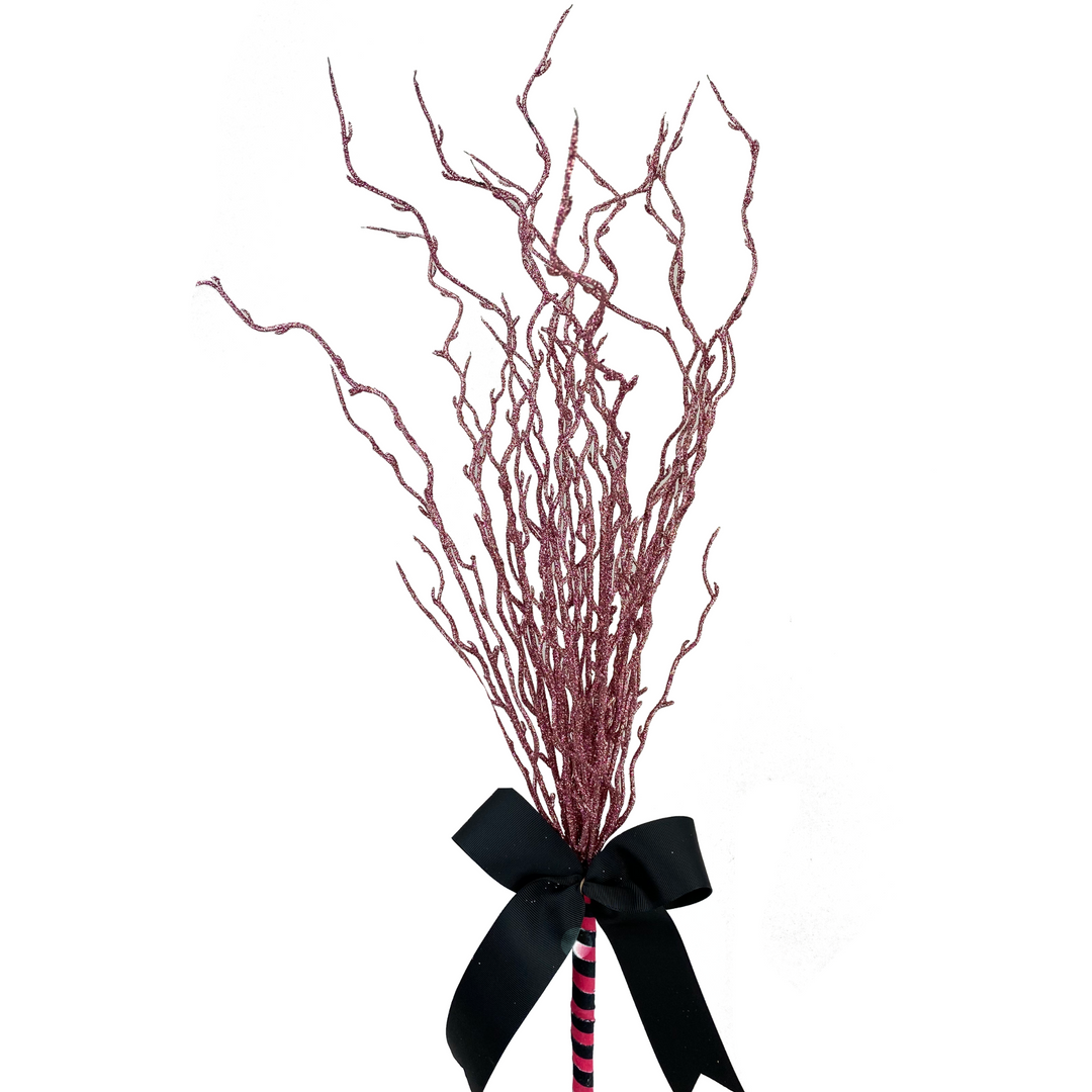 24" Glitter Twig Broom in Hot Pink and Black