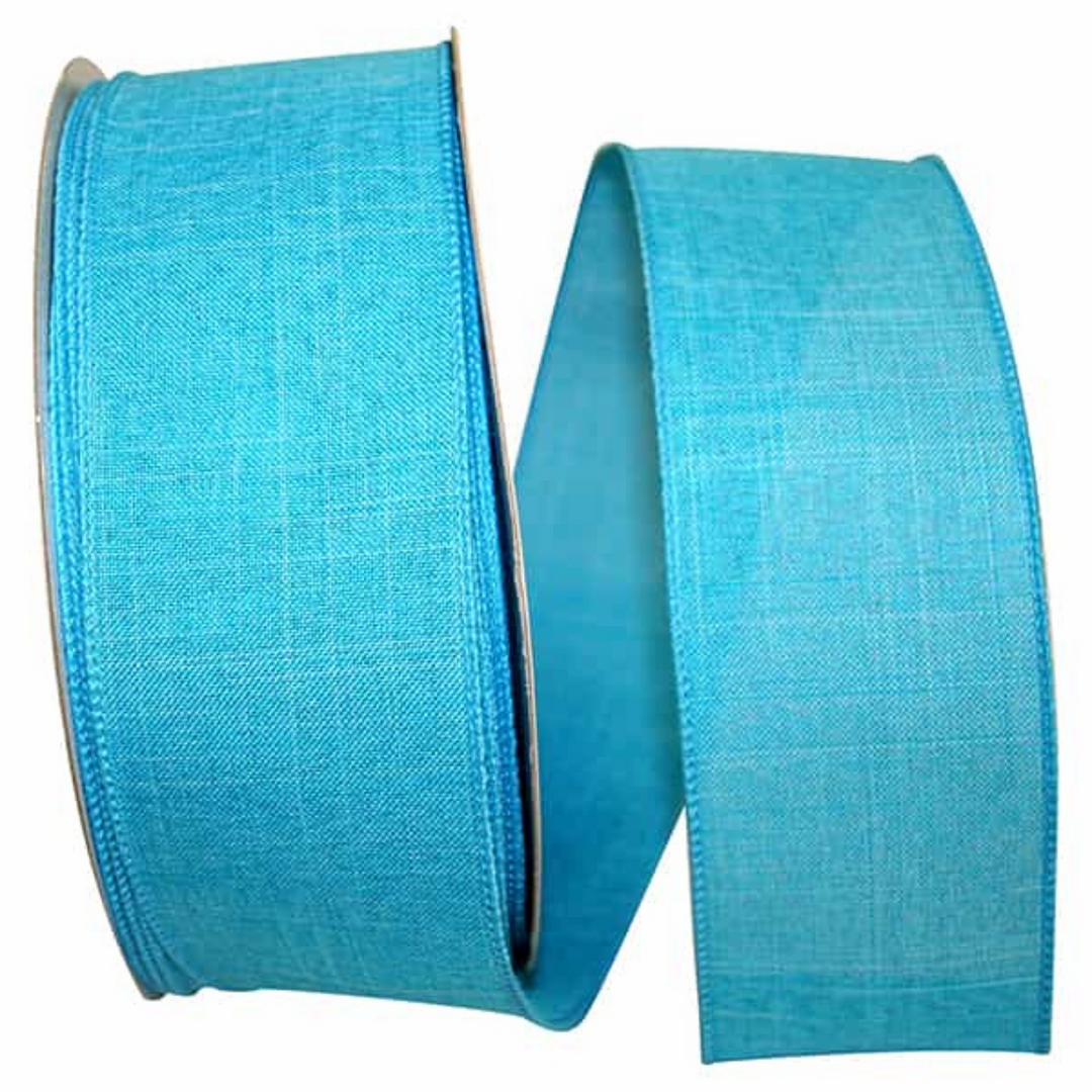 2.5" x 50 YD Turquoise Blue Linen Wired Ribbon