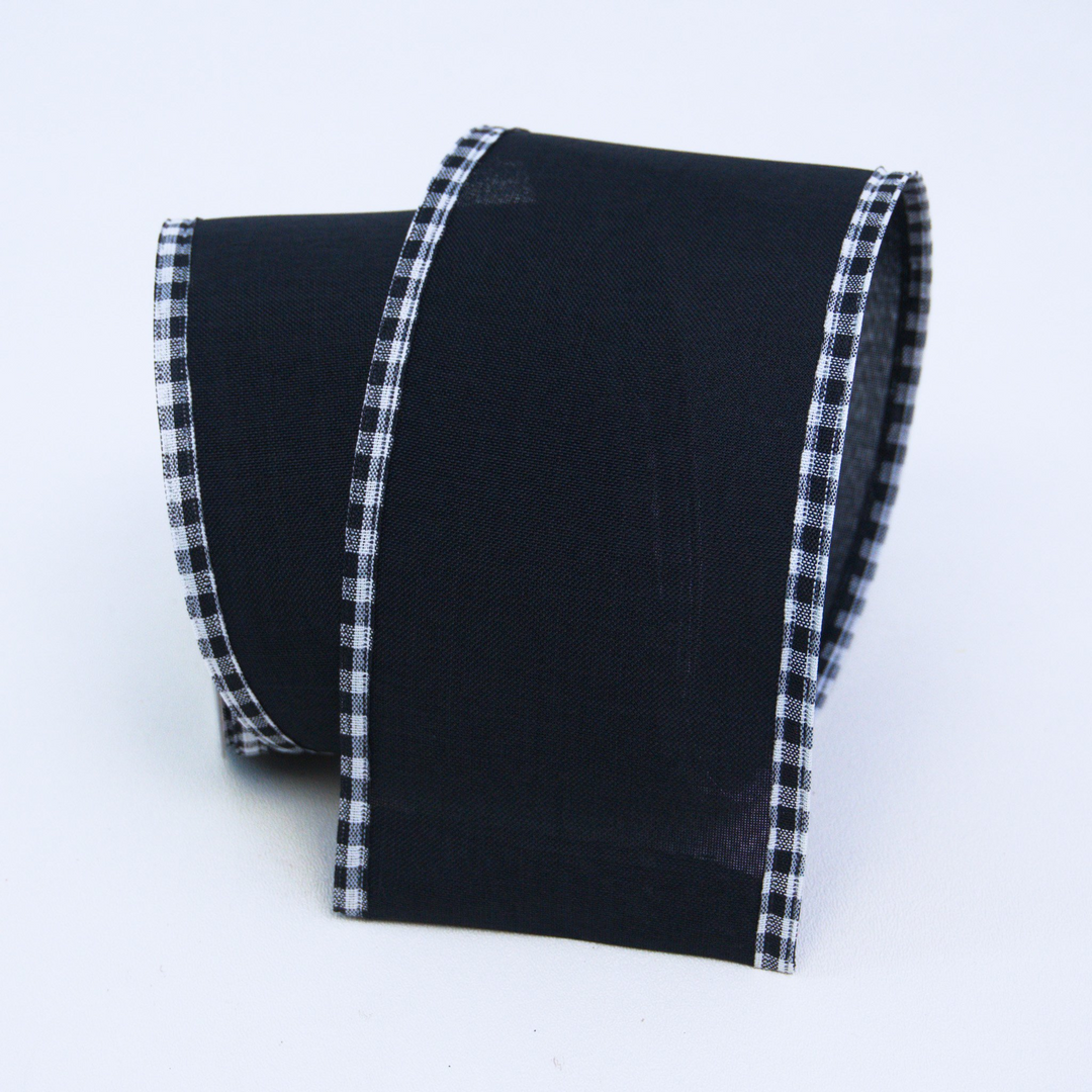 LUXURY 2.5" X 10 YD Black & White Country Checked Border Wired Ribbon