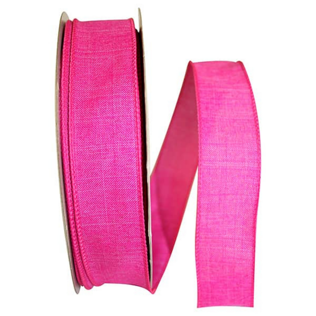 Reliant 1.5" x 50 YD Fuchsia Pink Linen Wired Ribbon