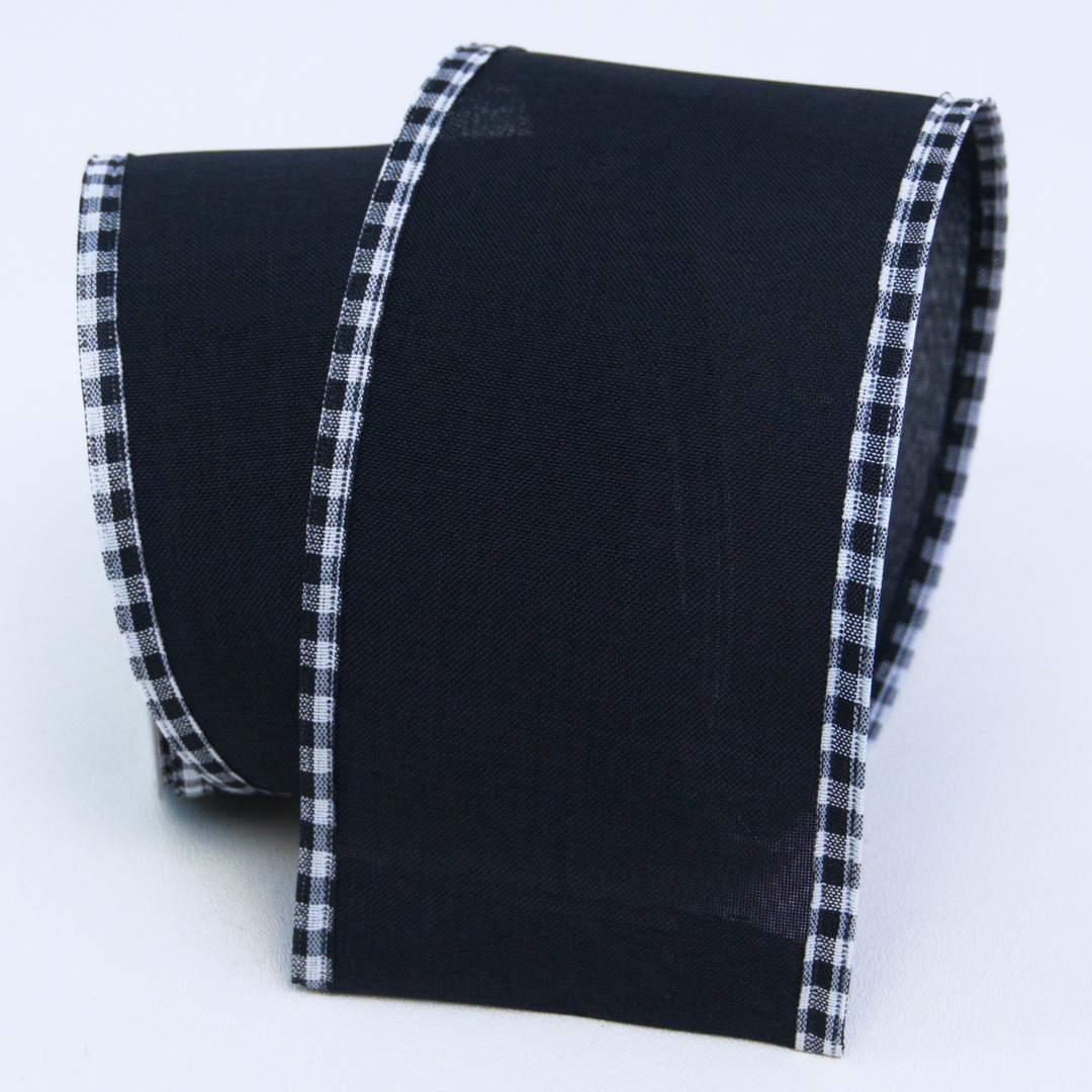 LUXURY 4" X 10 YD Black & White Country Checked Border Wired Ribbon