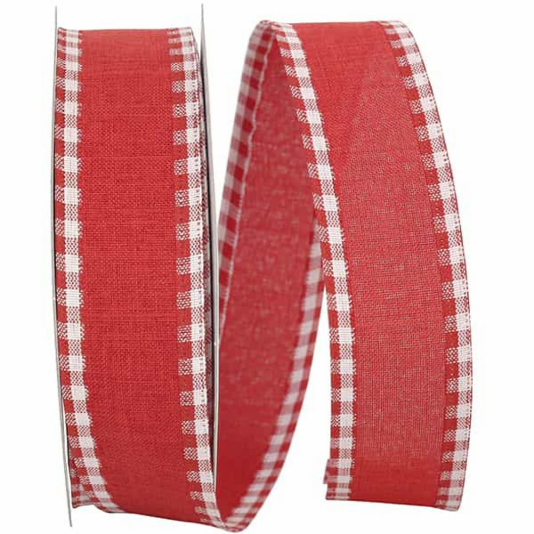 Reliant 1.5" X 20 YD Red Linen Checked Wired Ribbon
