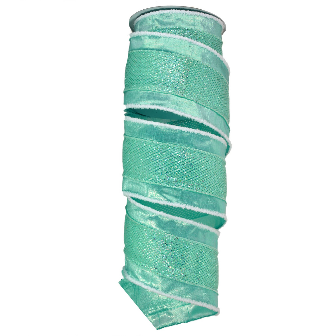 LUXURY 4" x 10 YD Mint Green Mesh Metallic Wired Ribbon