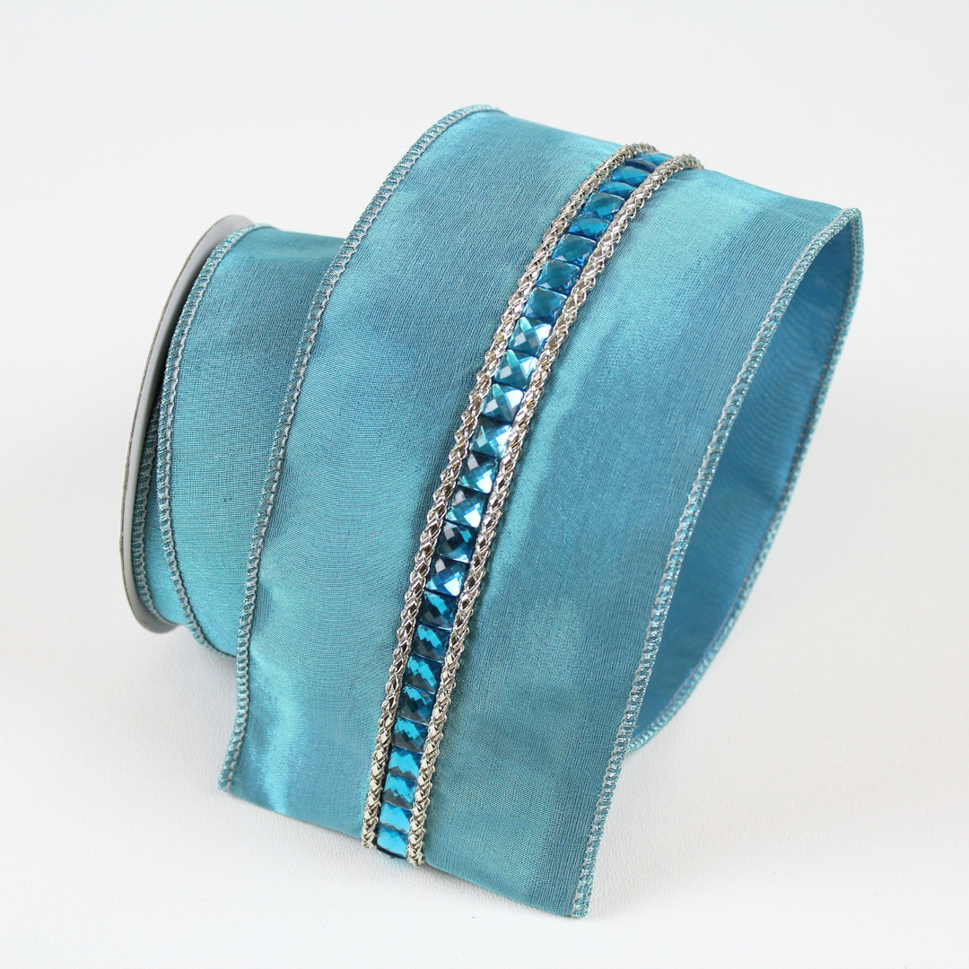Farrisilk 4" X 10 YD Turquoise Classic Jewels Wired Ribbon
