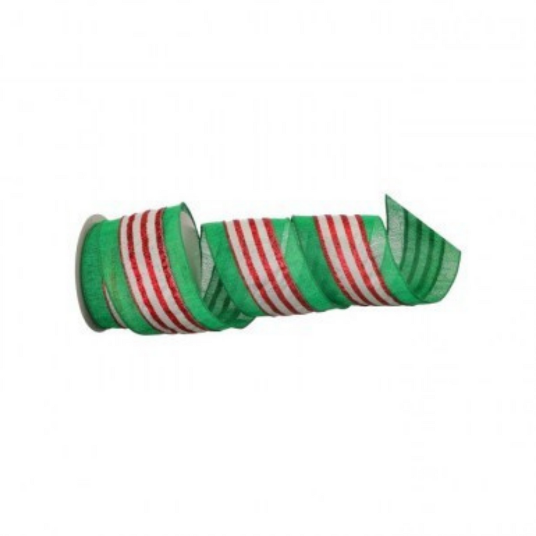 Regency LUXURY 4" x 10 YD Candy Stripe on Woven Wired Ribbon - Red/Green/White
