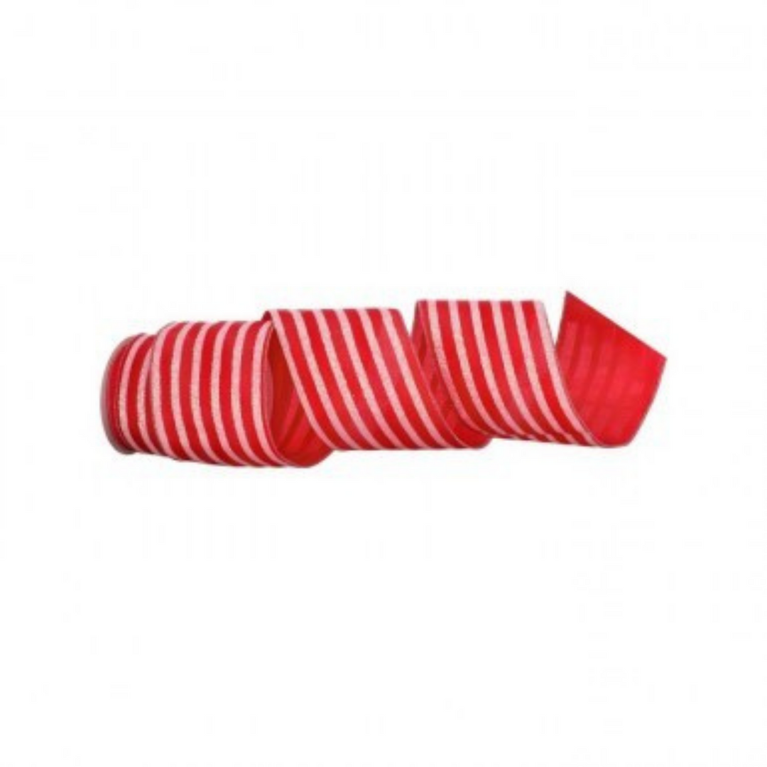 Regency LUXURY 4" x 10 YD Satin Peppermint Stripe Wired Ribbon - Red/White