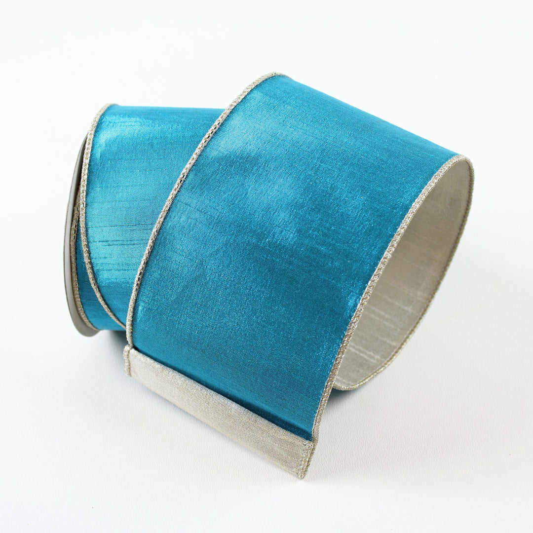 Farrisilk LUXURY 4" X 10 YD 2 Tone Turquoise Blue/Platinum Wired Ribbon