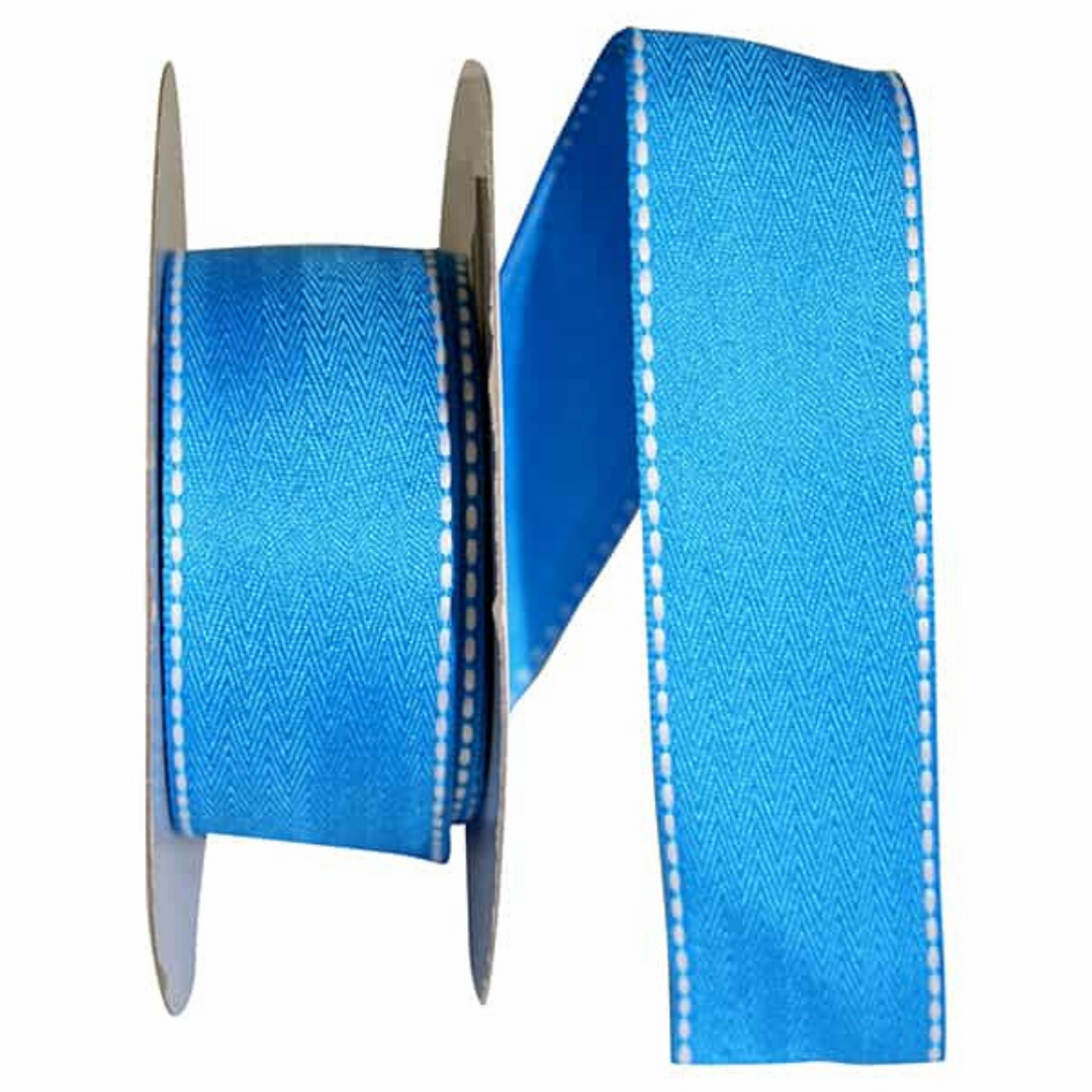 1.5" X 20 YD Blue with White Saddle Stitching - not wired
