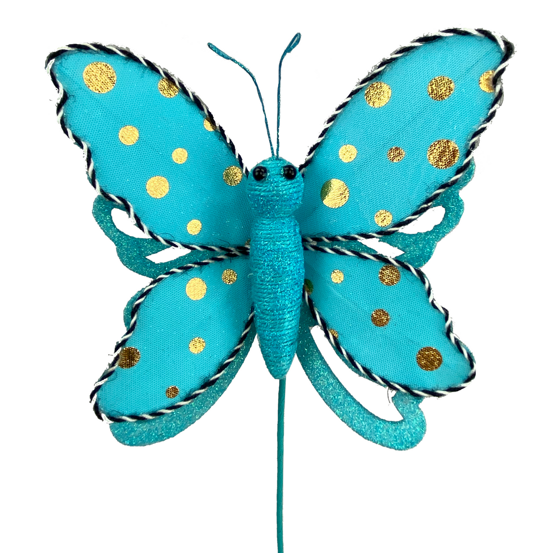 13" Polkadot Butterfly Pick in Blue/Gold