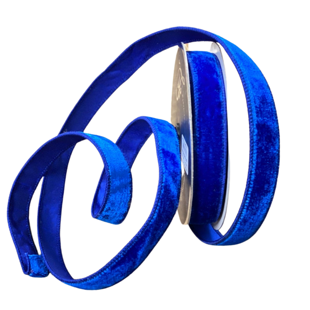 4” Royal Blue Velvet Ribbon ~ Farrisilk ~ 10 yards ~ Wired