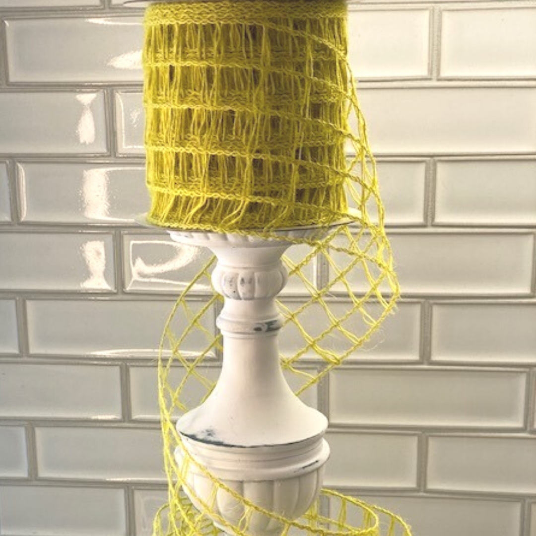 Farrisilk 4" x 10 YD Yellow Jute Net Wired Ribbon