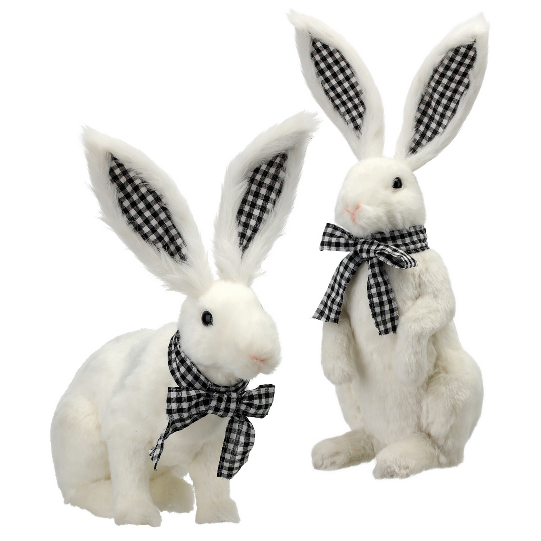 15"-20" Large Polyfur Bunny with Bow Tie in Black and White - choice of 1